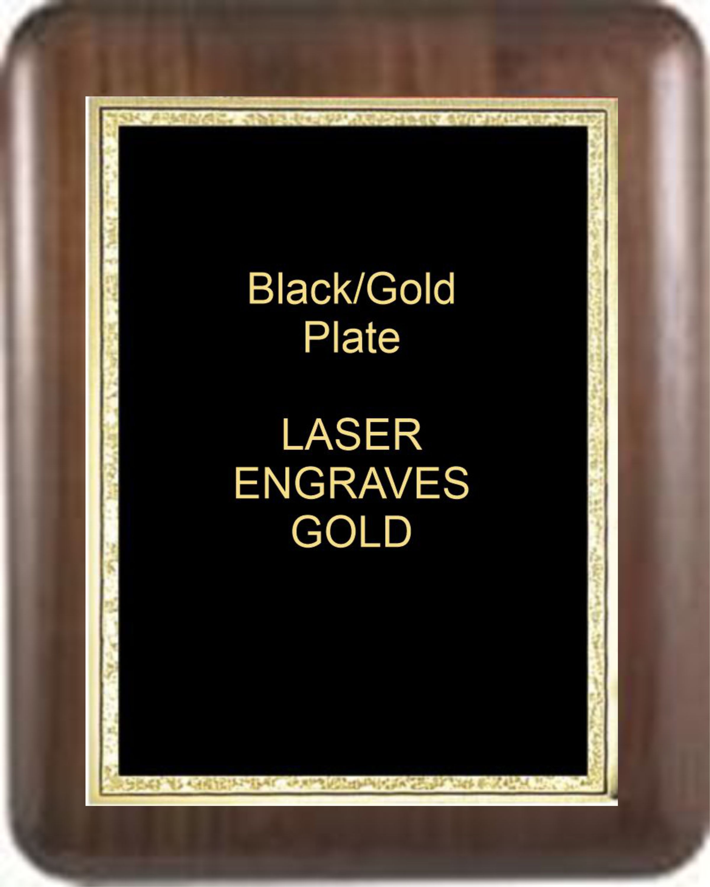 6" x 8" Genuine Walnut Elliptical Edge Round Corner Plaque with a Black Florentine Plate. 1