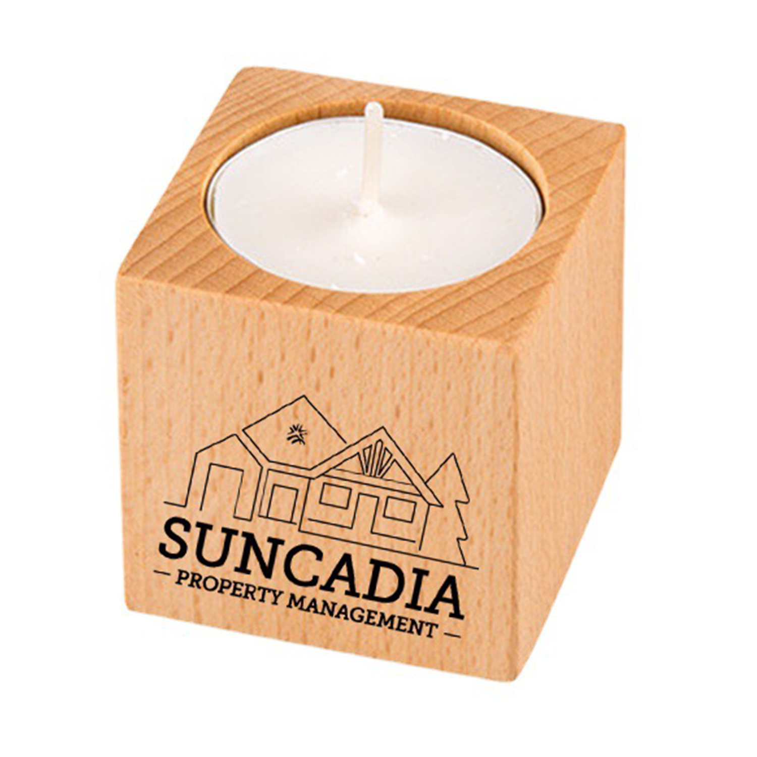 Beechwood Cube Candle Holder 1