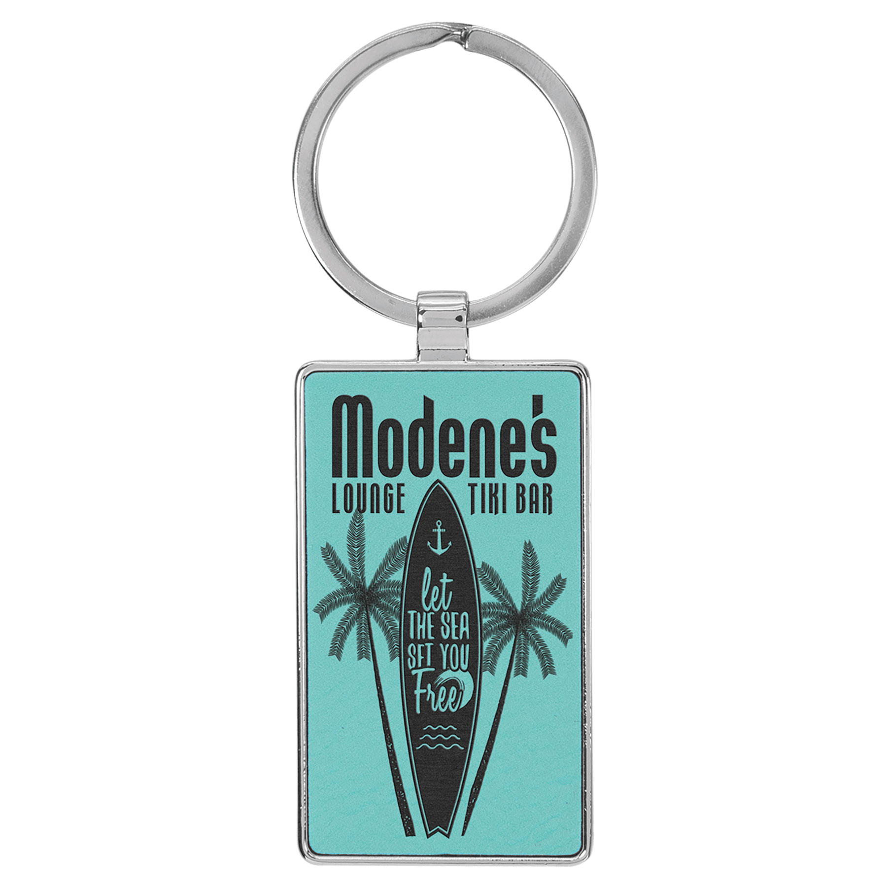 Teal Leatherette/Metal Rectangle Keychain 2