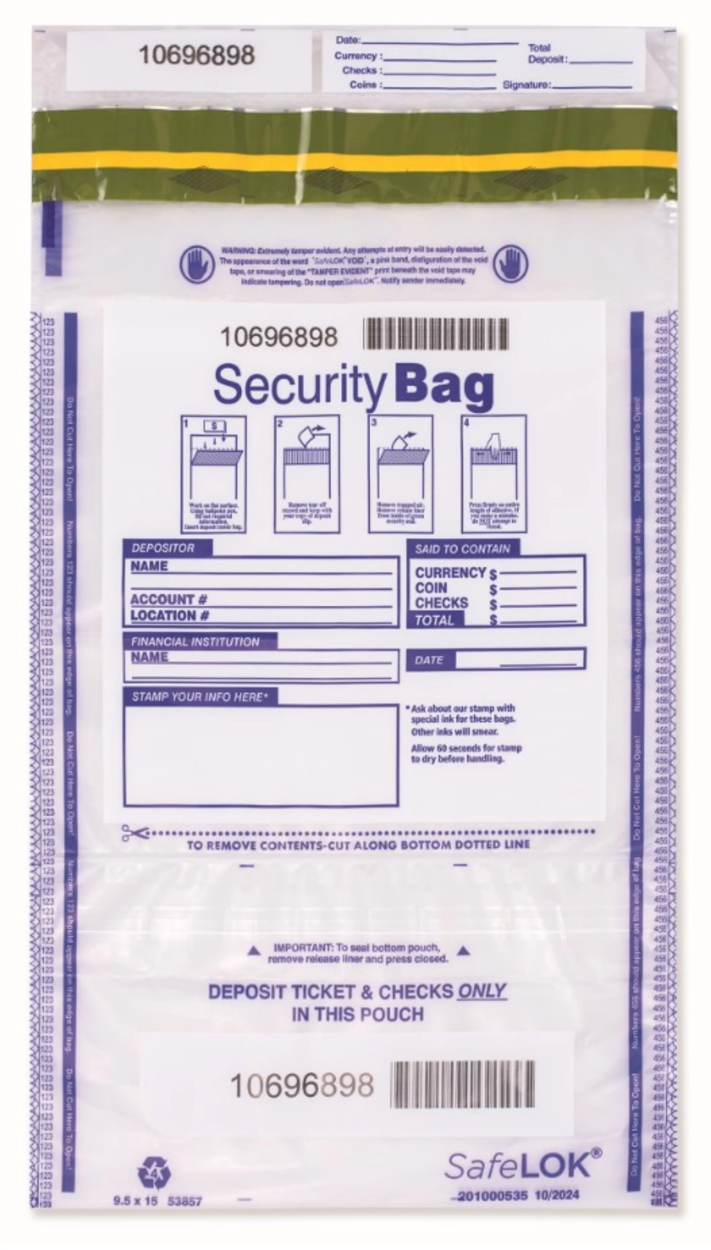 Deposit Bags, Dual Pocket, Clear, 9 1/2 X 15" 2