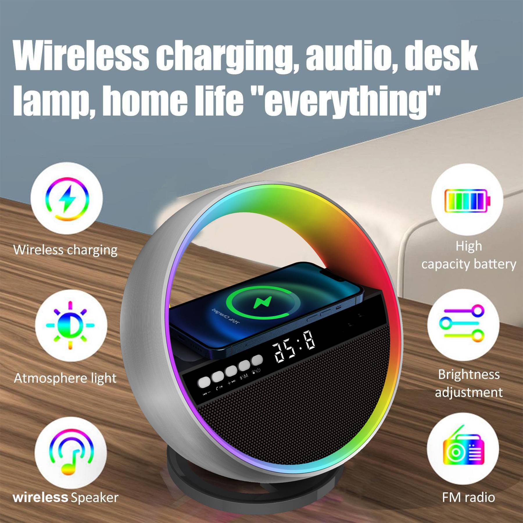 Wireless Charging Bluetooth Speaker with Clock 3