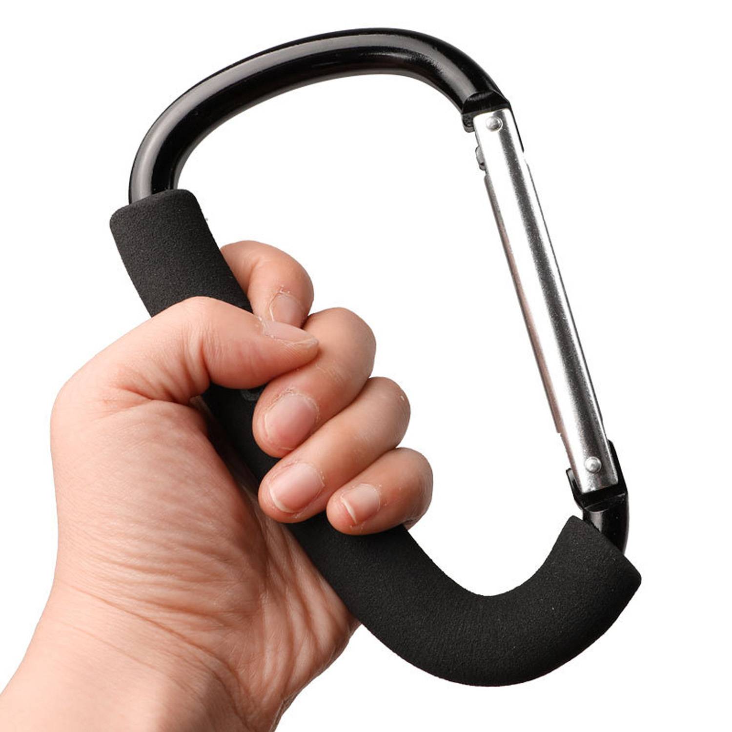 Large Aluminum Carabiner Strollers Hook w/ Sponge Grip 5