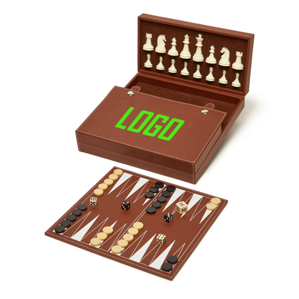 2 in 1 Vegan Leather with Velvet Interior Backgammon and Chess Set 3