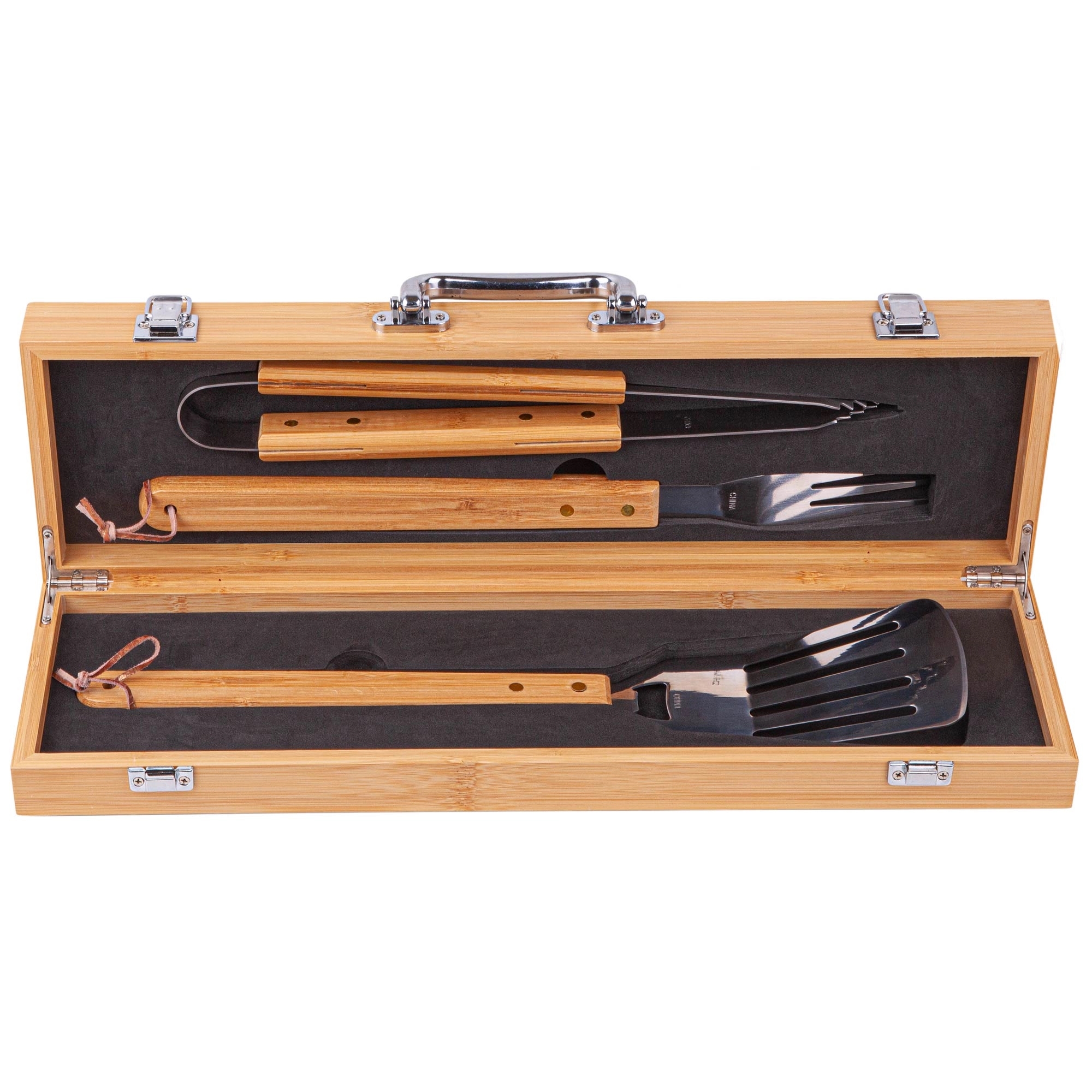 3-Piece BBQ Grill Utensil Set with Bamboo Case 5