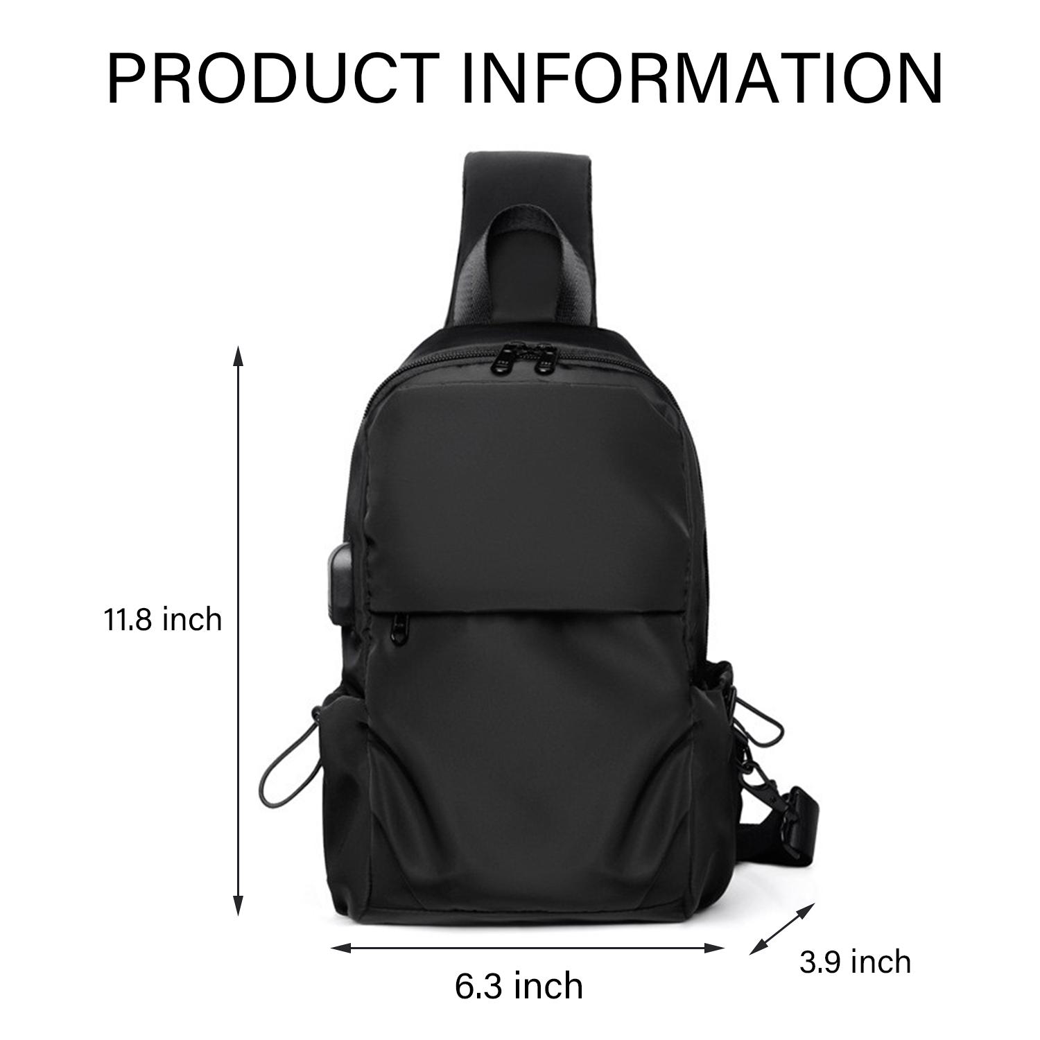 Nylon Small Black Sling Crossbody Bag With USB Charging Port 3