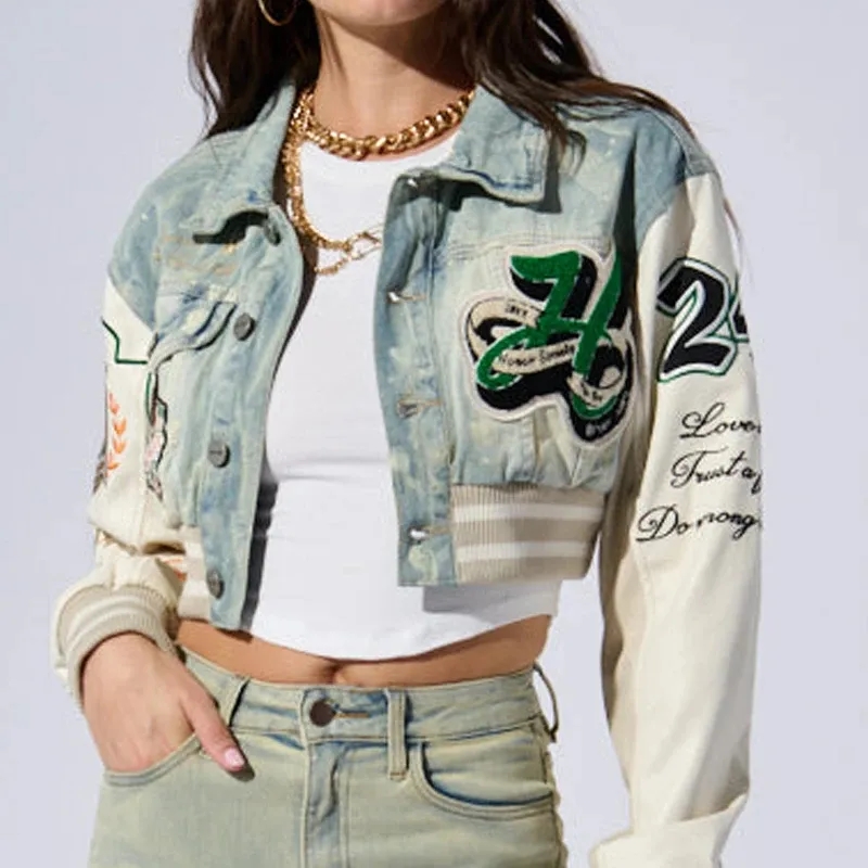 Women's Genuine Leather & Chenille Embroidery Varsity Jacket 2