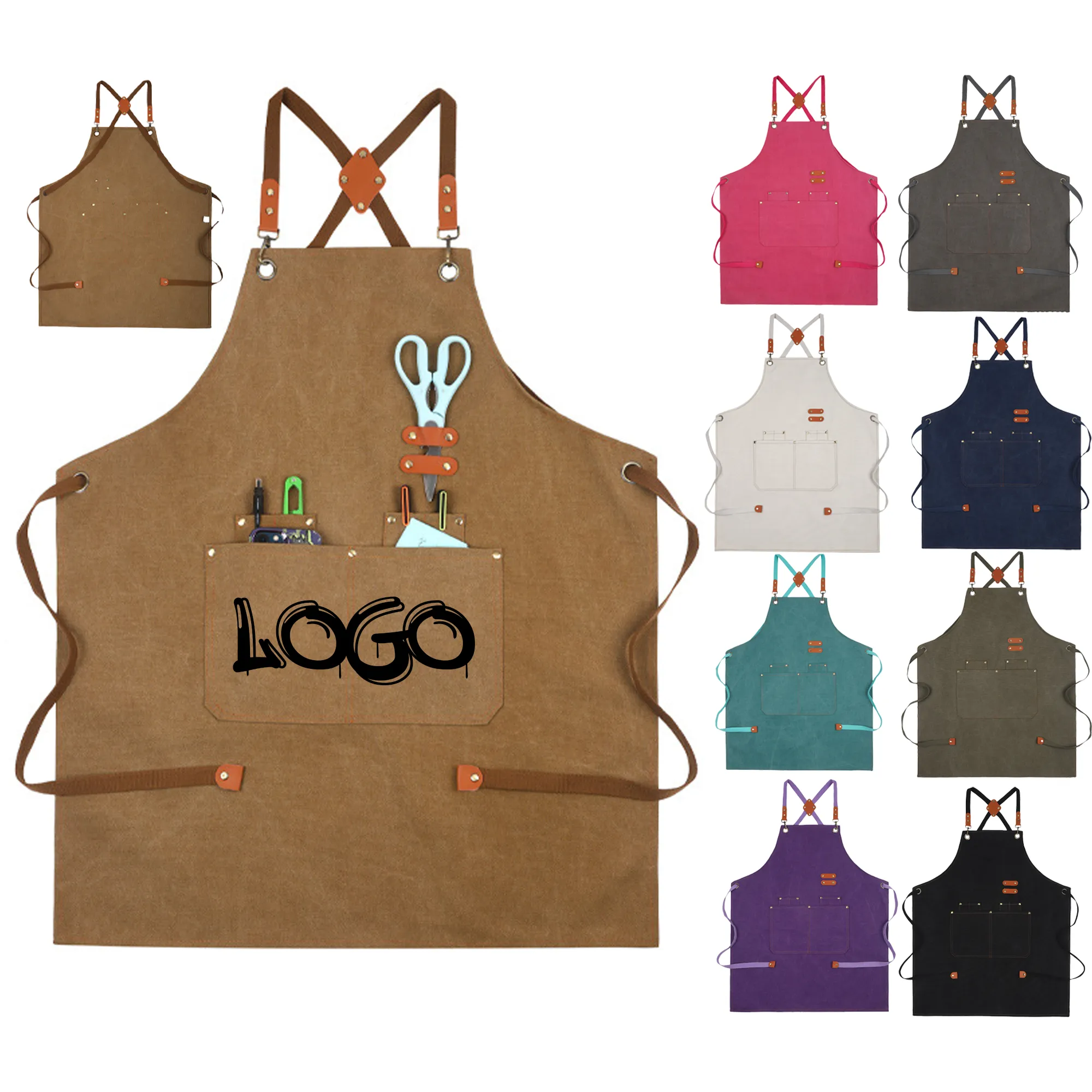 MOQ50 Canvas Double Strap Apron 1