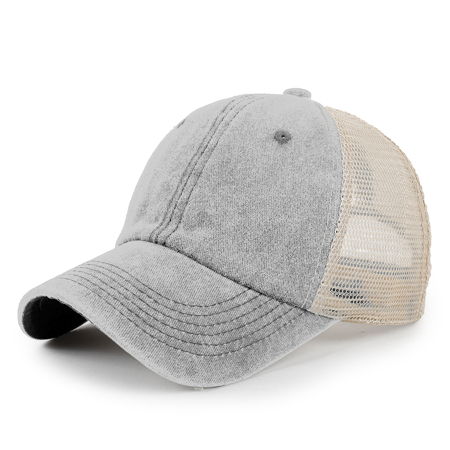 Stock 2-Tone Washed Cotton 6-Panel Trucker Cap 6