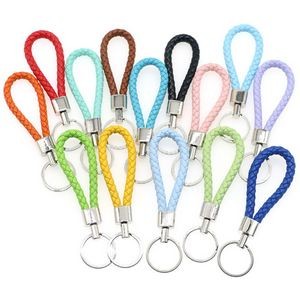 Chic Weaved PU Leather Keychain With Golden Buckle 19