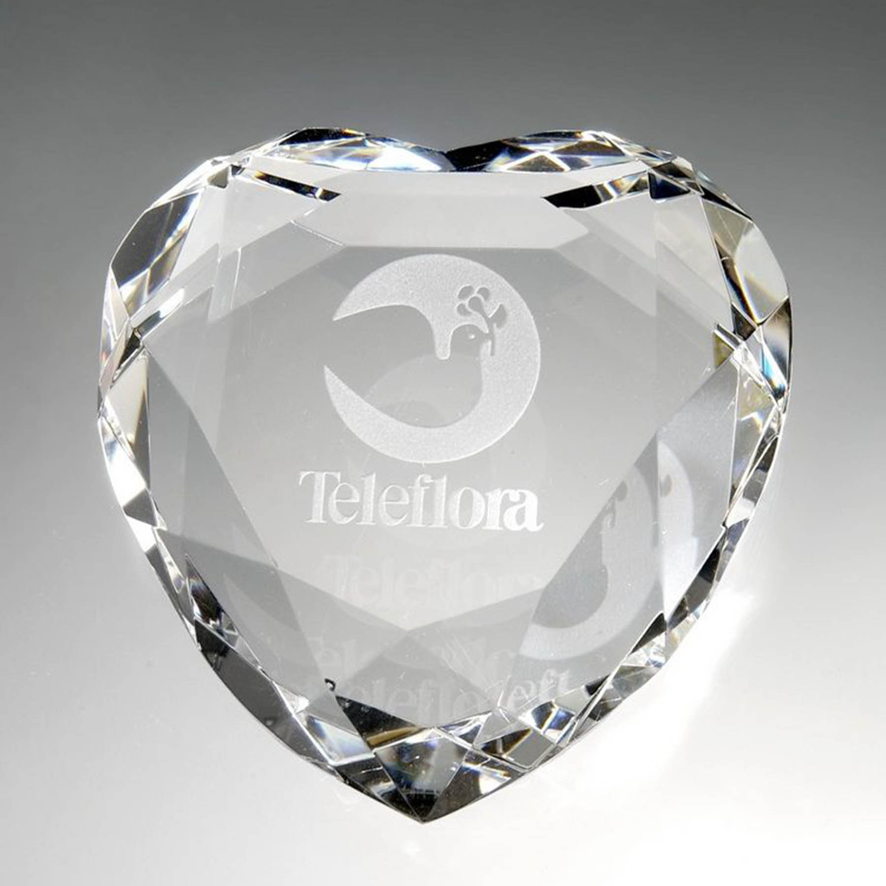 3" Crystal Award - Faceted Heart - Clear 2
