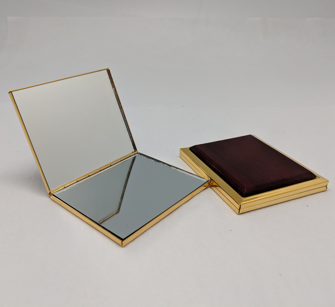 G/P BRASS-ROSEWOOD 2 SIDES COMPACT MIRROR & MAGNIFIER 3