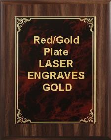 9" x 12" Classic Walnut Finish Plaque with a Red/Gold Aluminum High Relief Plate 1