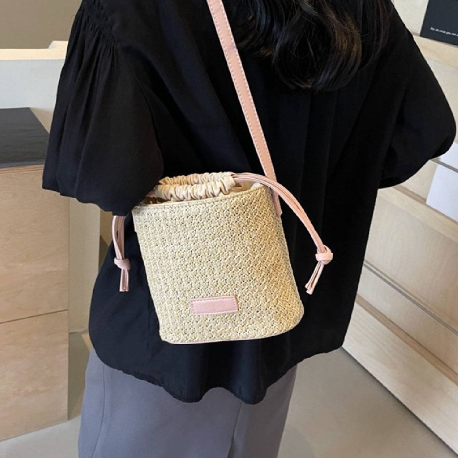 Straw Tote Bag W/ Leather Straps, custom tote bag with logo imprint 3