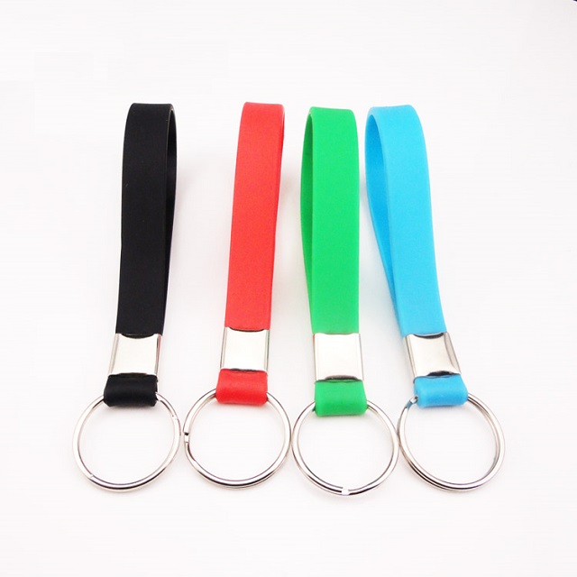 1/2 Inch Wide Emboss-Color Silicone Wristband Keychain 1