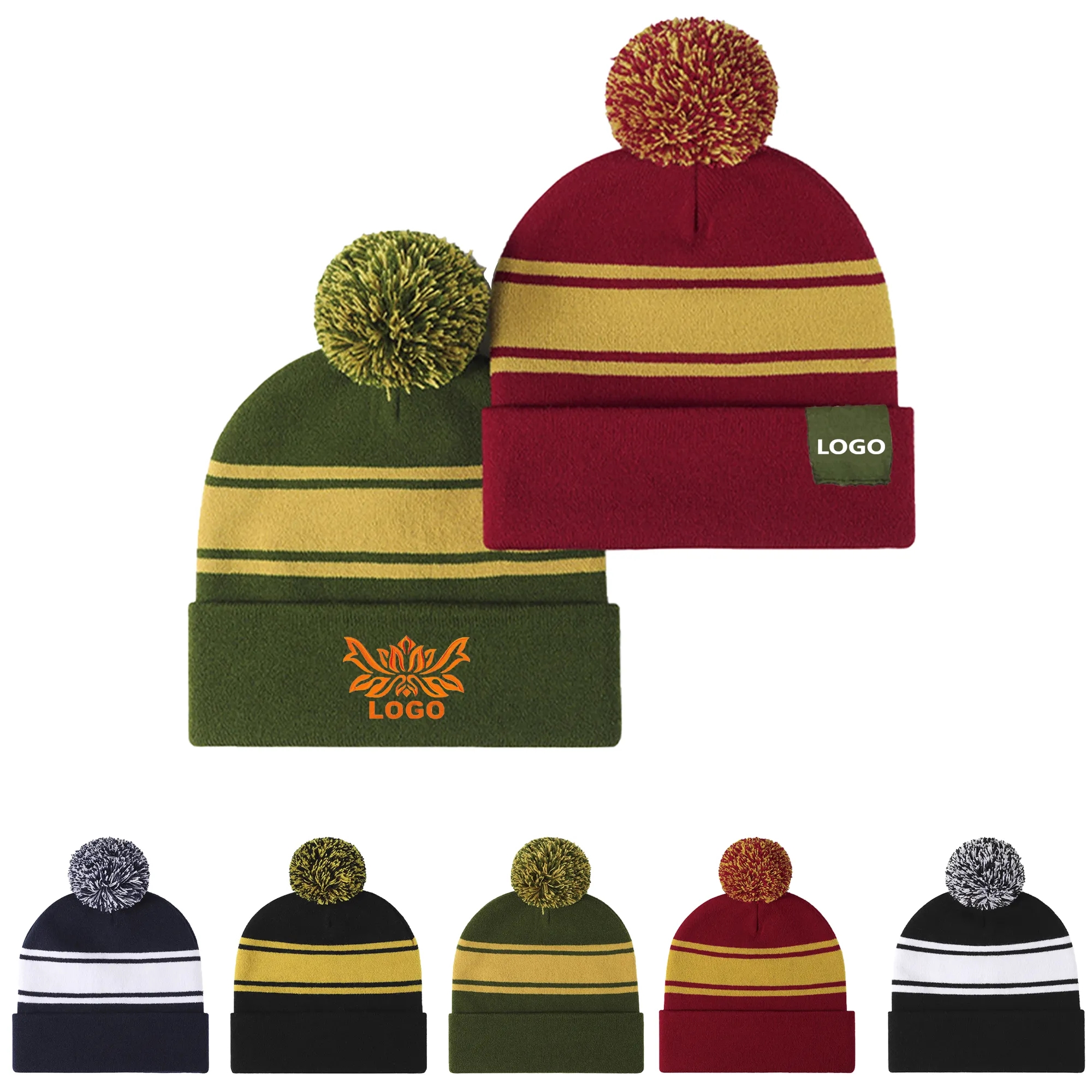 Pom Jacquard Knitted Hat 6