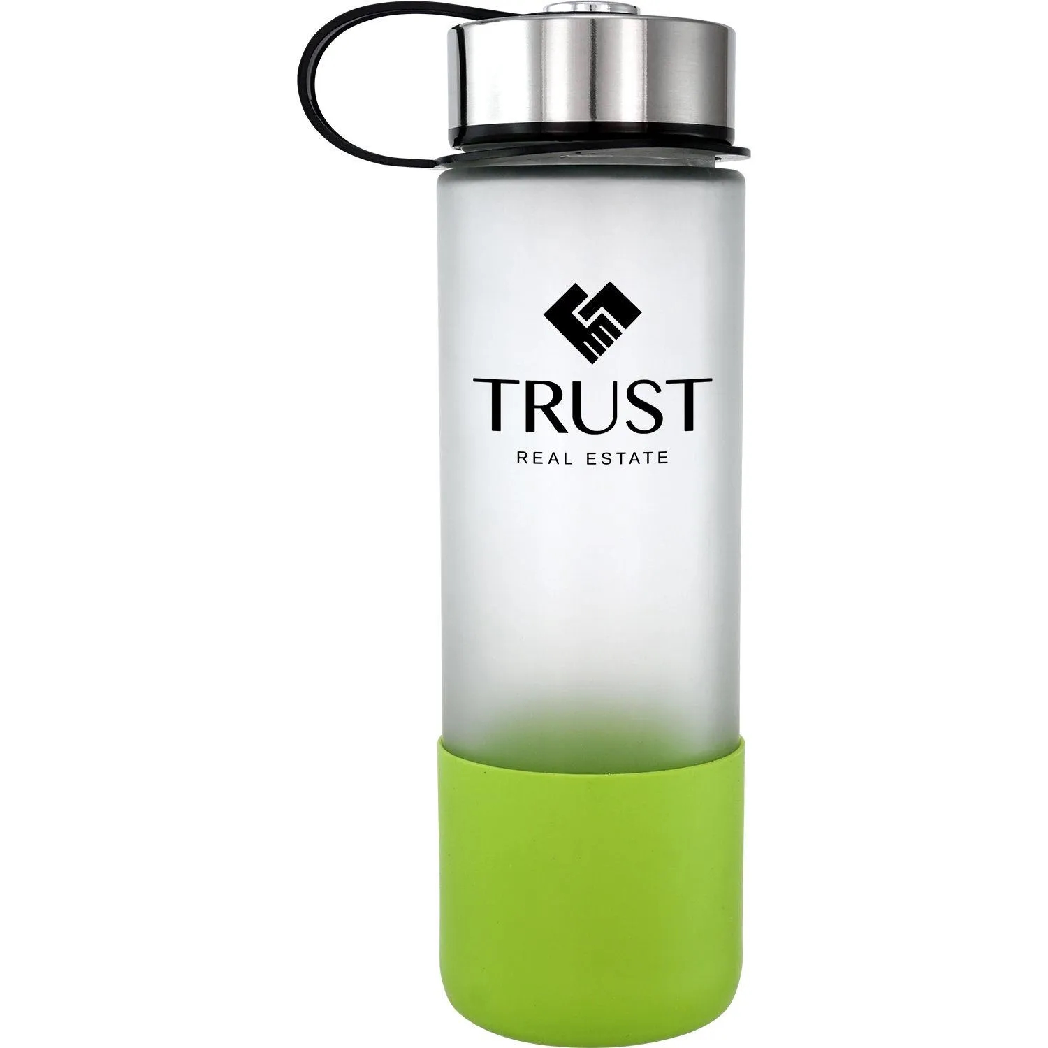 Metal Lanyard Lid 22 oz. Frosted Glass Grip Bottle 9