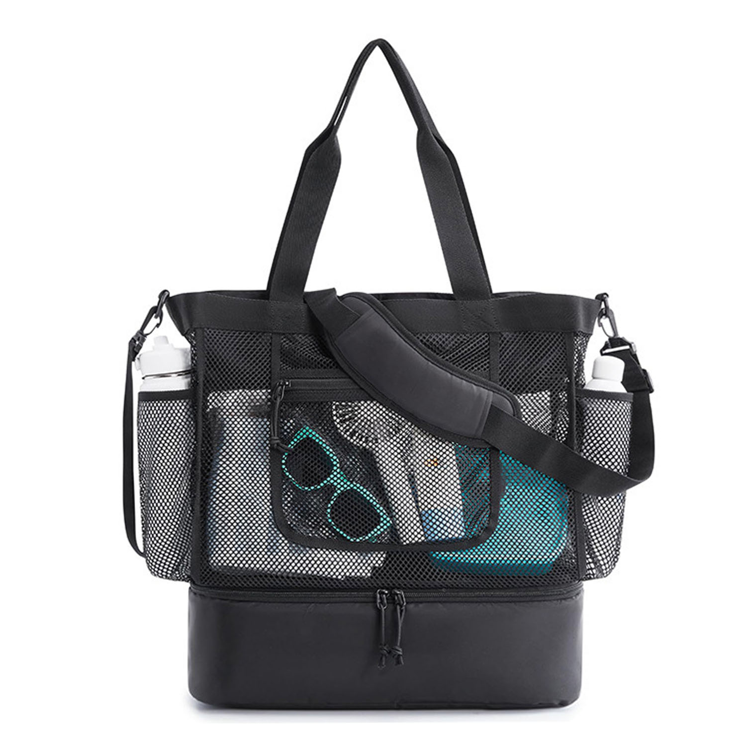 14L Cooler Compartment Nylon Mesh Beach Tote Bag 10