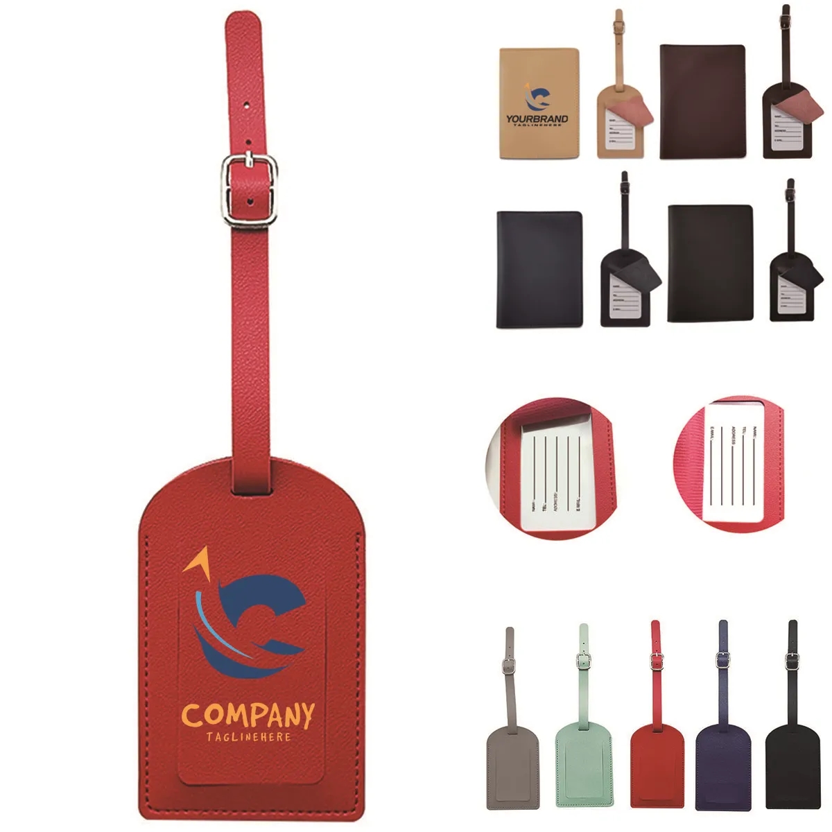 Premium Leather Luggage Bag Case Tags with Privacy Cover 2