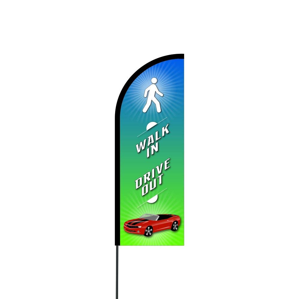 Walk In Drive Out 2 Flag Kit 17' Feet Feather Flag Sign Outdoor Banner 1
