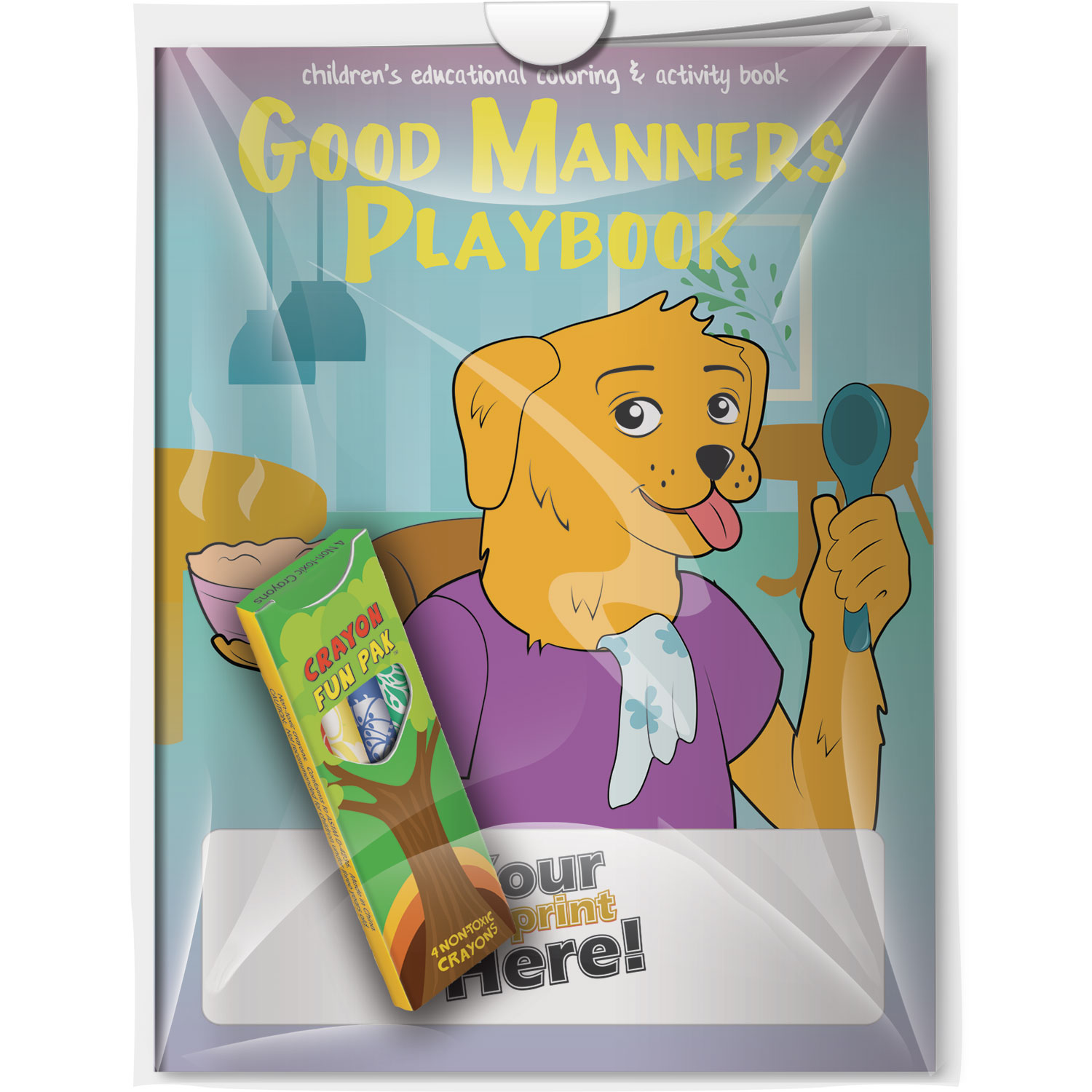 Combo Pack - CB1144 Coloring Book & 4-Pack of Crayons (Imprinted) in a Poly Bag 4