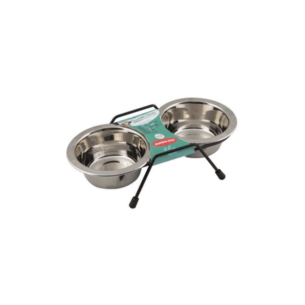 Double Pet Bowls - Stainless Steel 8 oz with Stand 2