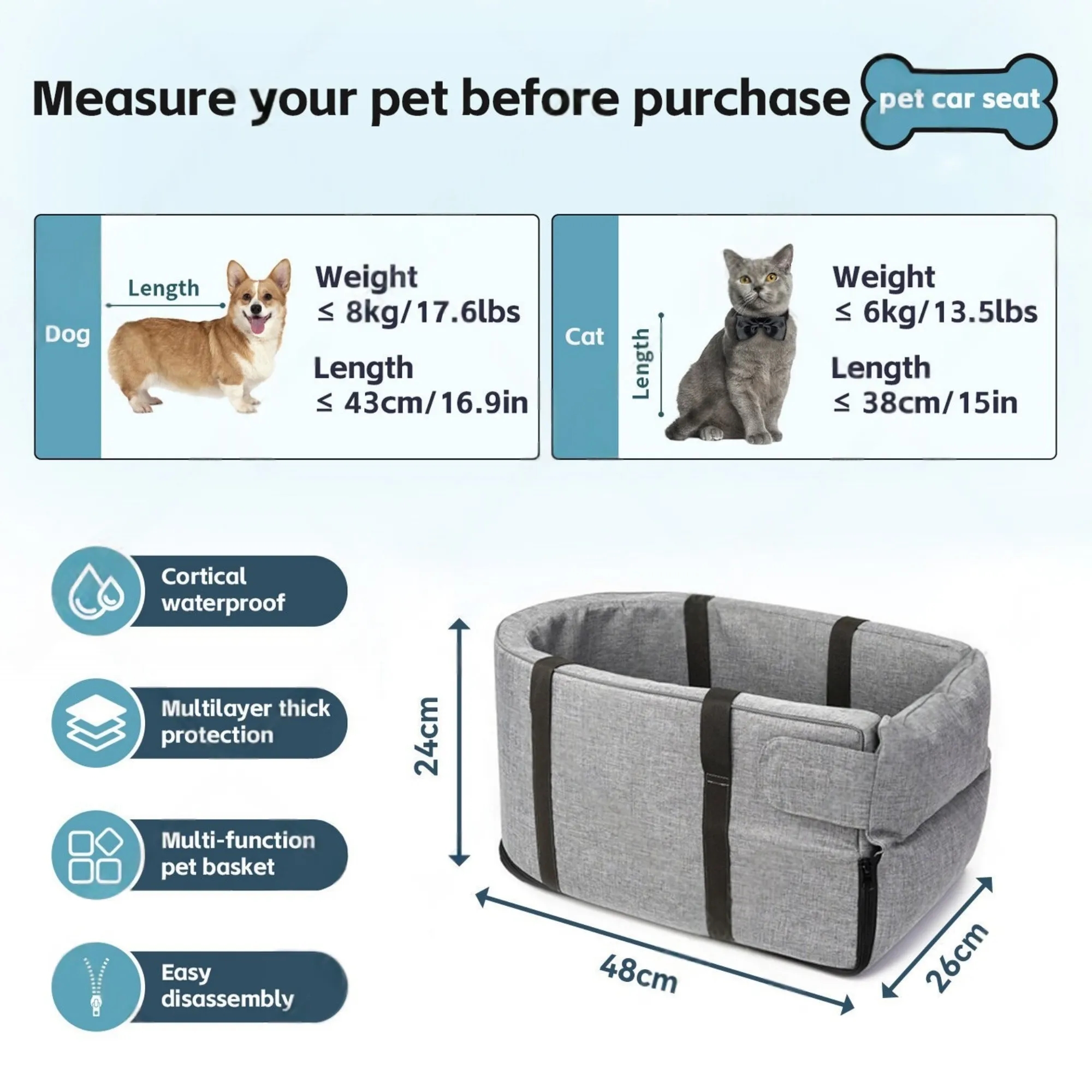 Pet Car Seat Bed - Portable Design For Travel 2