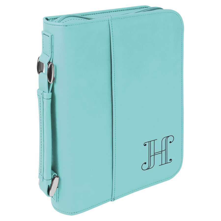 6 3/4" x 9 1/4" Teal Leatherette Book/Bible Cover with Handle & Zipper 2