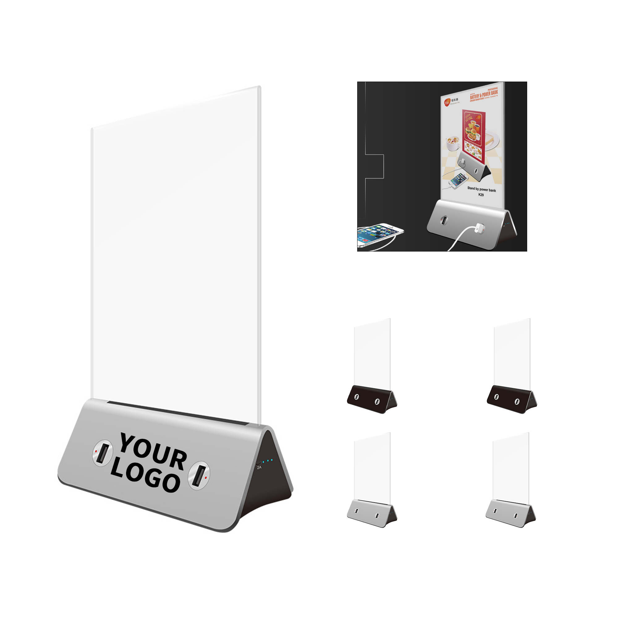 Acrylic Menu Stand With Built In Power Bank Advertising Display 2