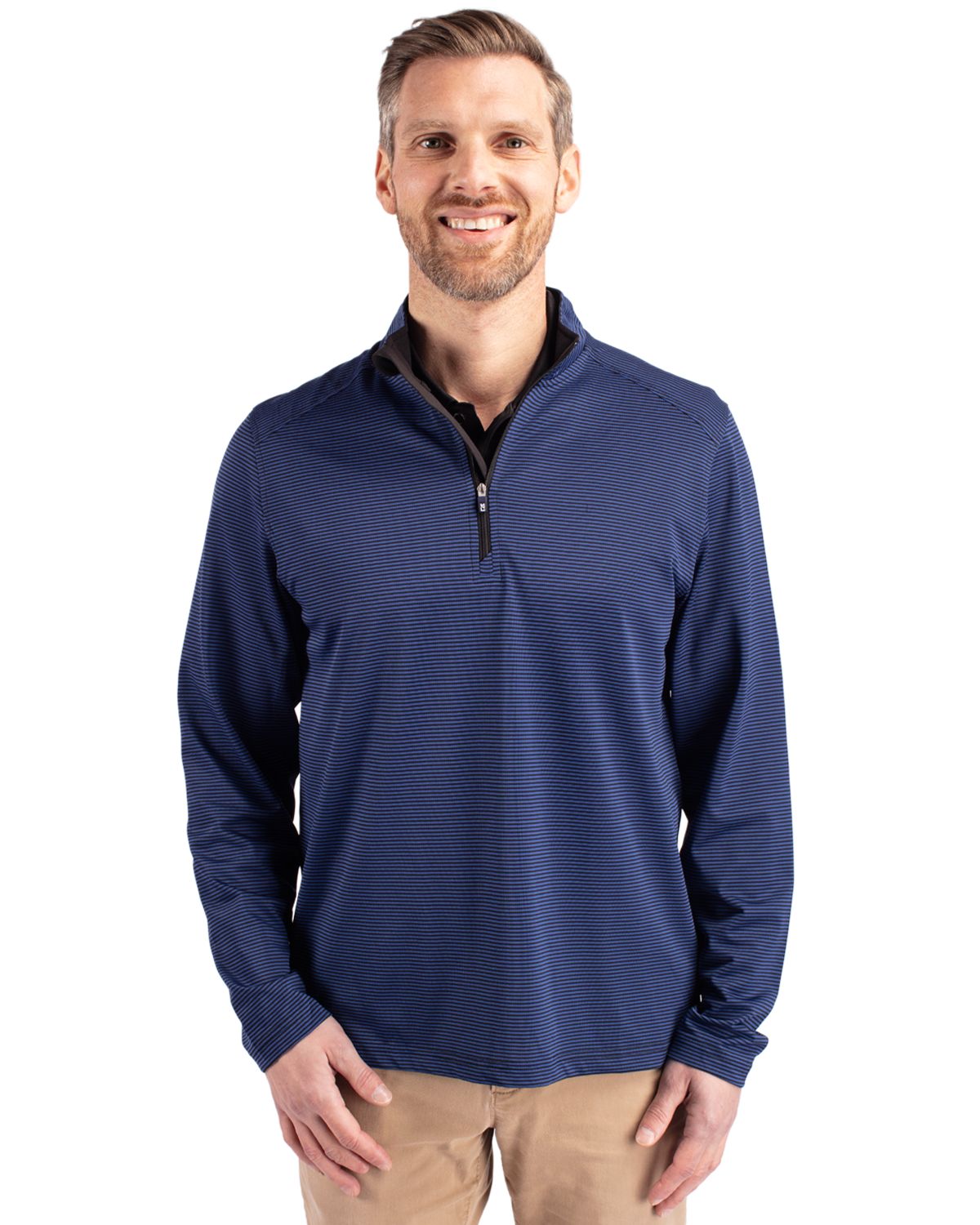 Cutter & Buck Virtue Recycled Micro Stripe Featherlight Pique Mens Quarter Zip Pullover 30