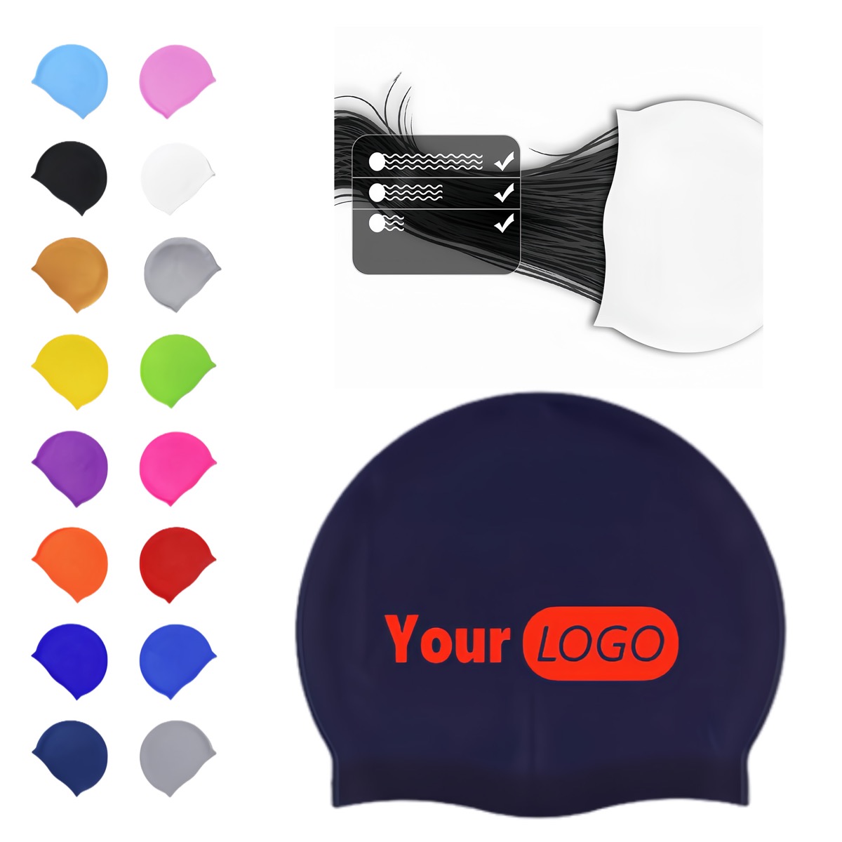 Waterproof Solid Color Silicone Swim Cap 3