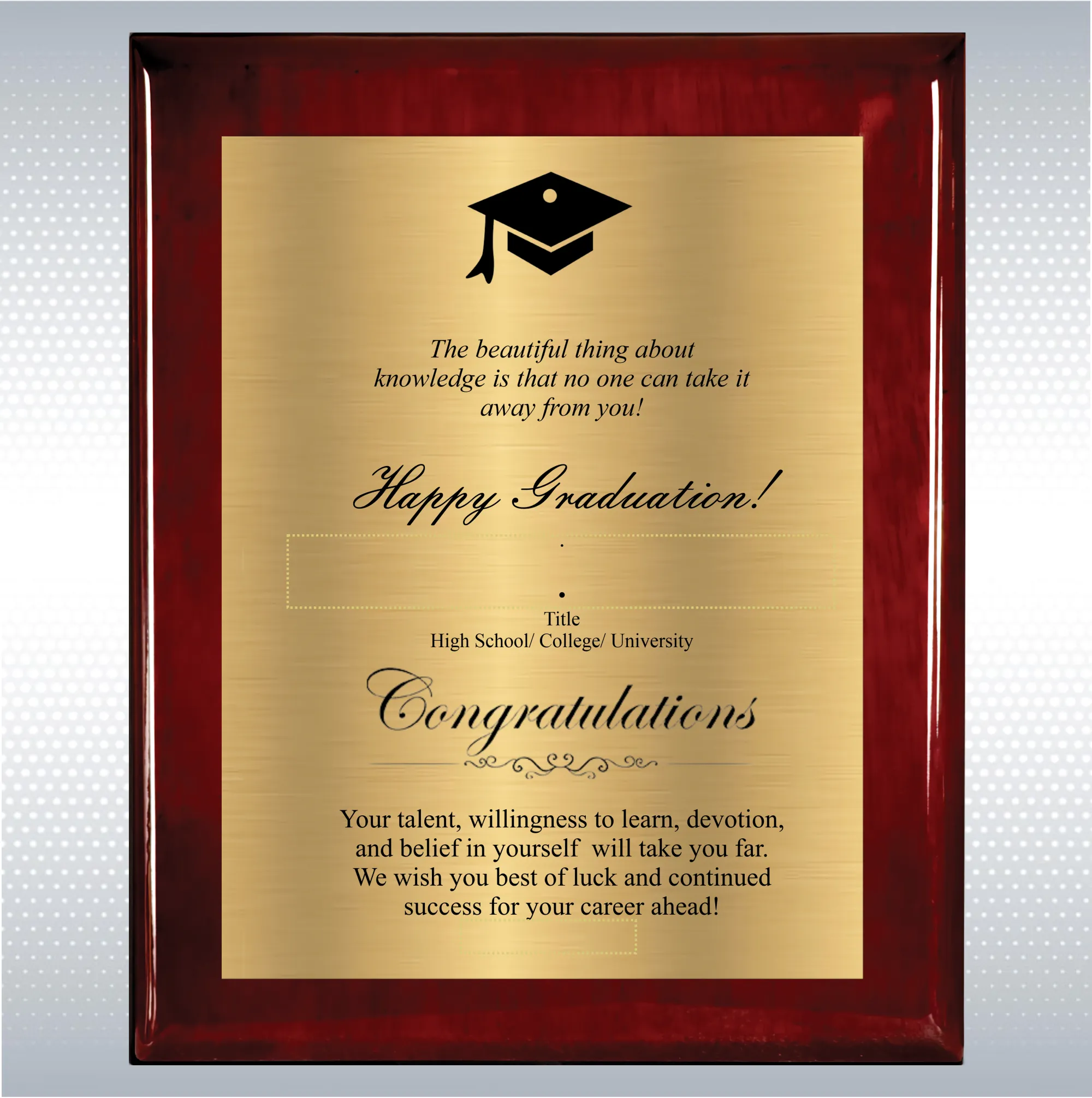 Rosewood Piano Graduation Gift Plaque 20