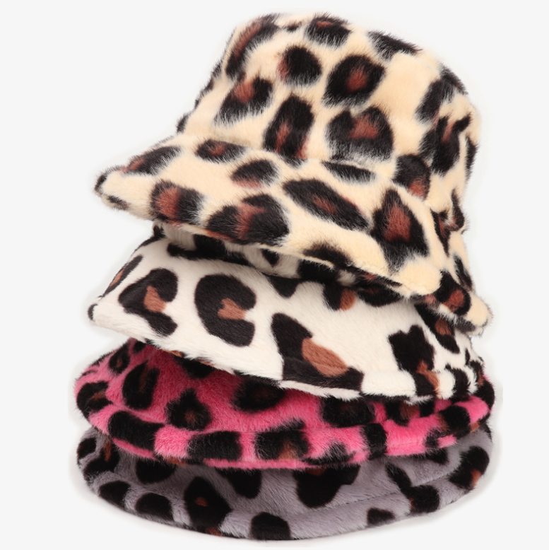 New plush leopard pattern bucket hat winter 5