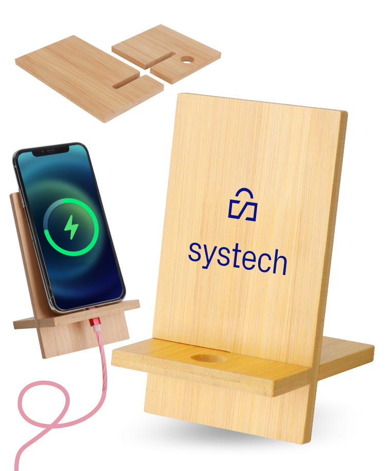 Union Printed - Detachable Phone Stand made with Genuine Bamboo - 1-Color Logo 1