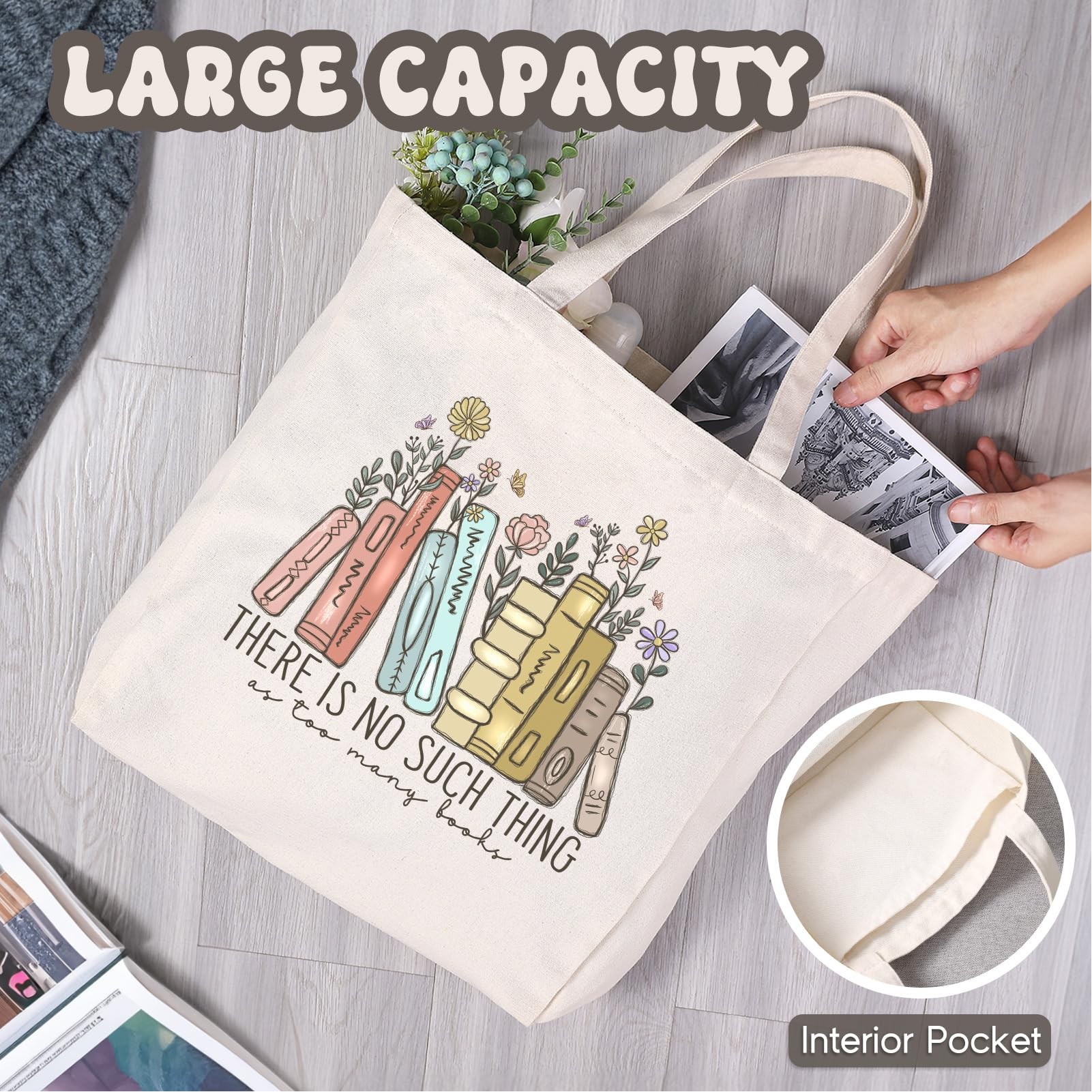 Canvas Tote Bag with Pockets, Cotton Canvas Tote, Book Lovers Gifts, custom tote bag with logo imprint 2