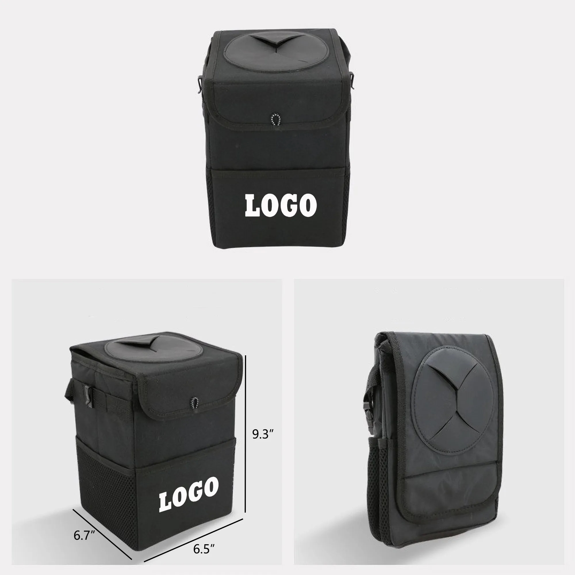 MOQ100 Leak-Proof Car Trash Can With Lid And Pockets 3