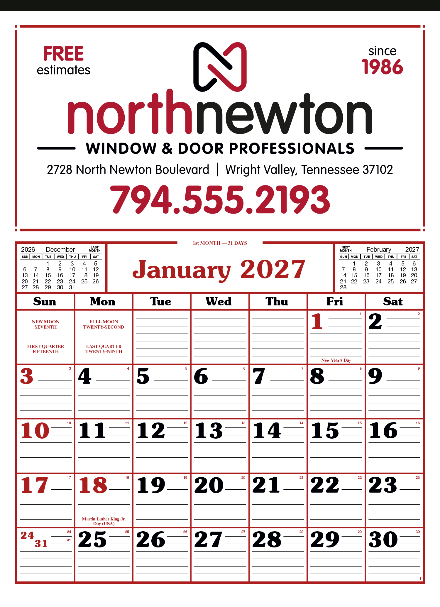 Skinner & Kennedy® Commercial 12-Sheet Calendar 9