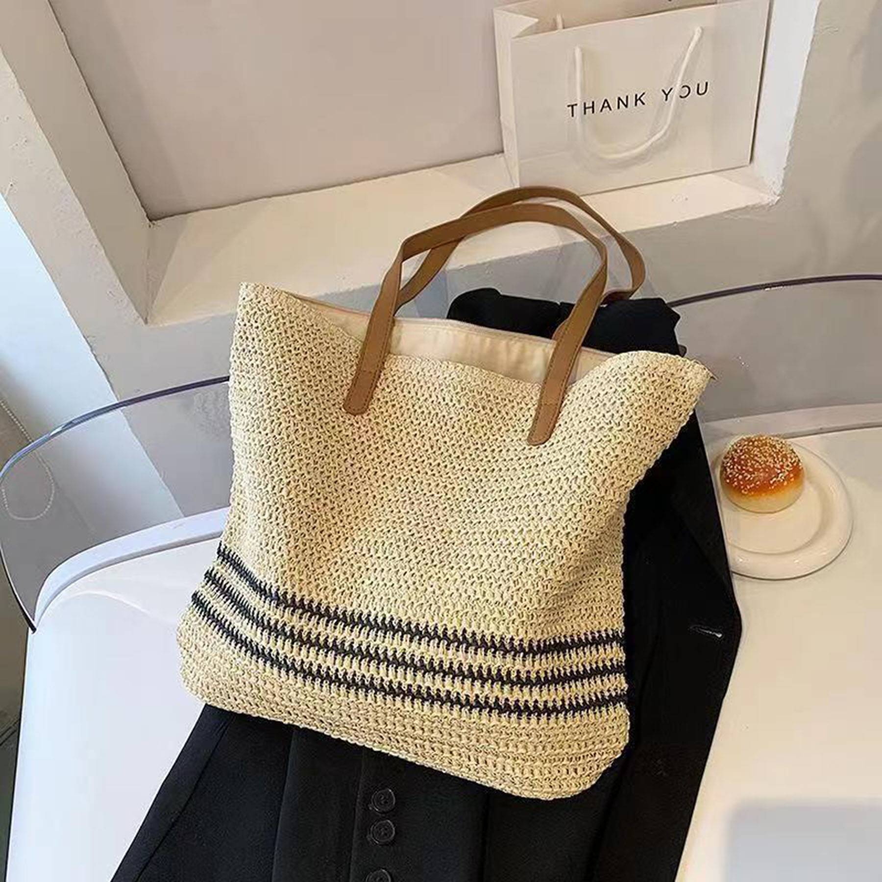 Hand-woven Straw Shoulder Summer Beach Bag 3