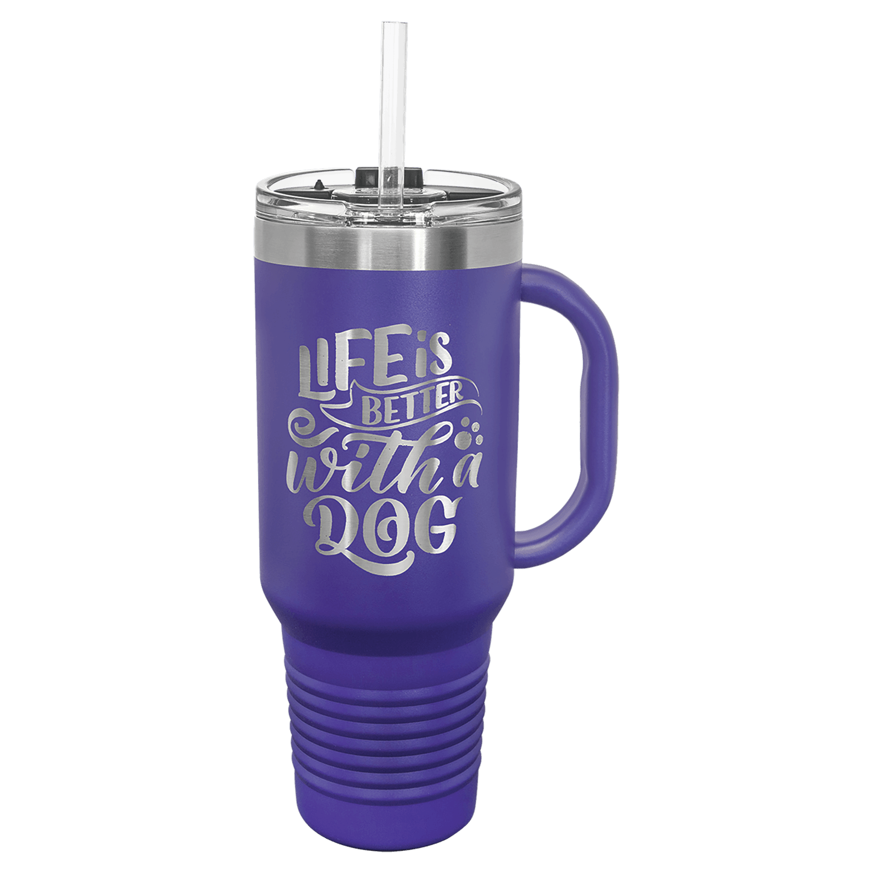 Polar Camel 40 oz. Purple Travel Mug with Handle, Straw Included 2