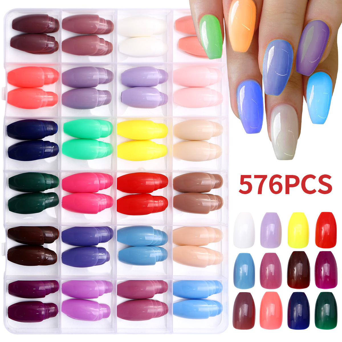 24 Colors 576PCS Press on Nails for Nail Art 12