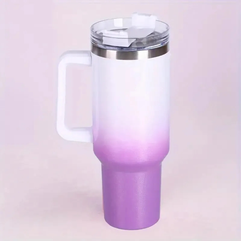 40oz Portable Rainbow Gradient Car Tumbler With Handle Straw 8