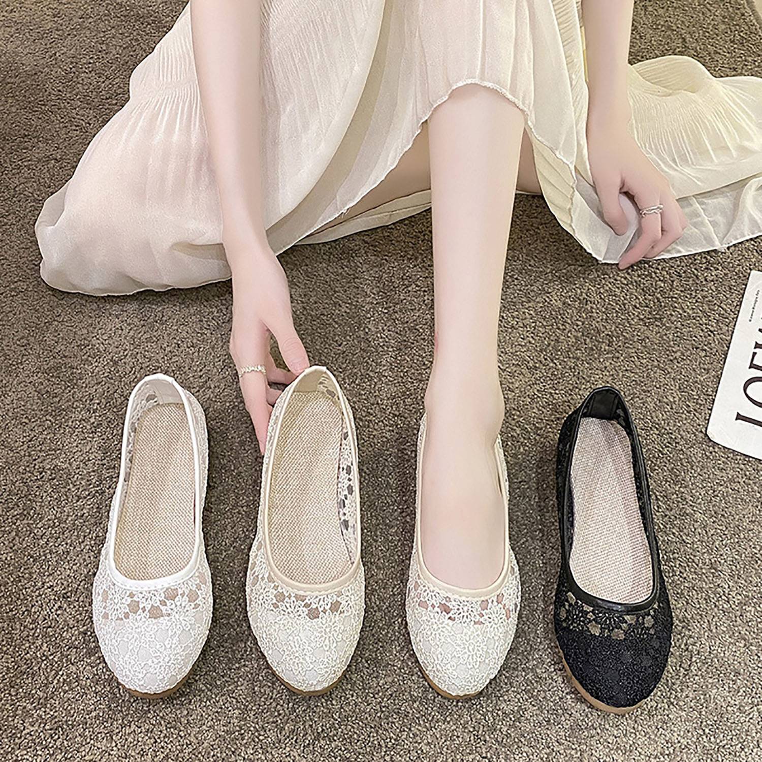 Women Floral Lace Ballet Flats 2