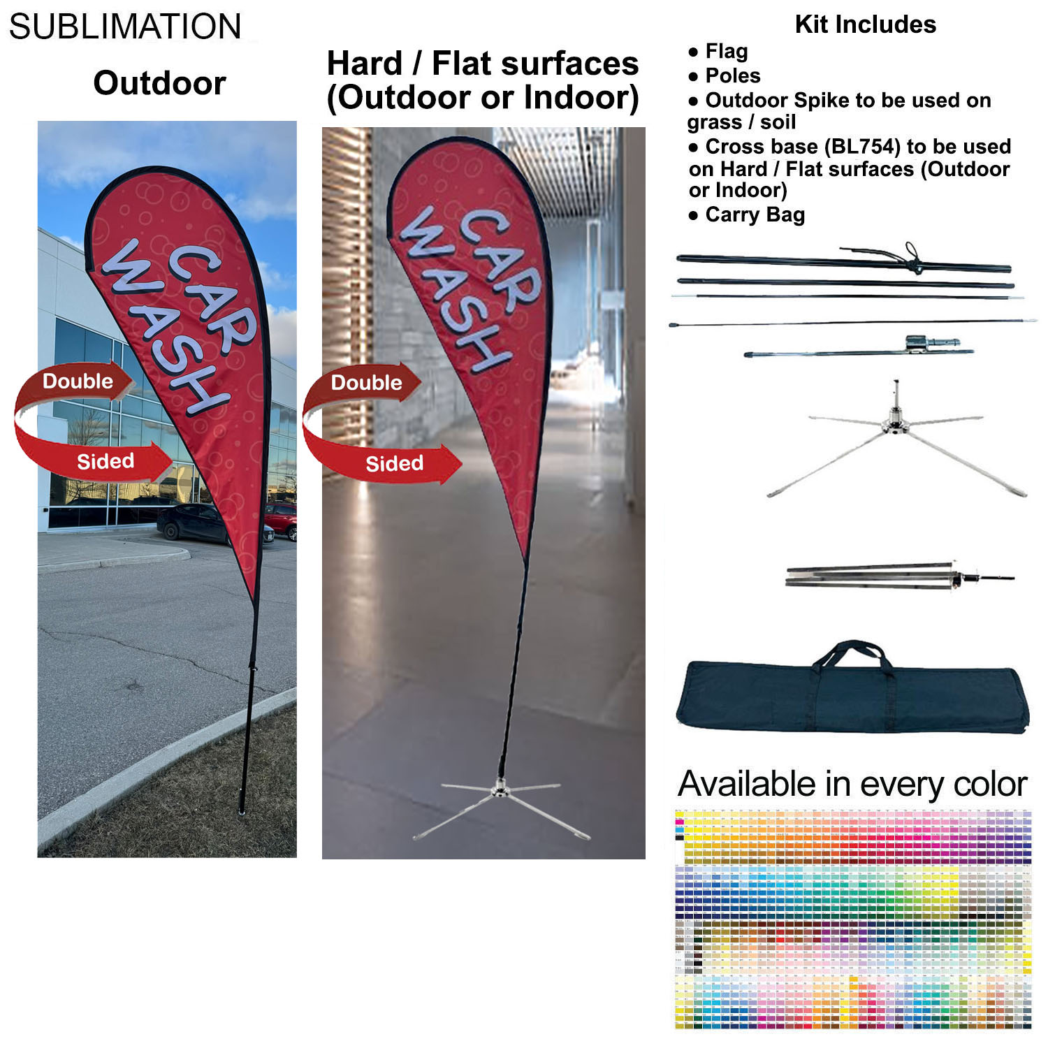 12' Medium Tear Drop Flag Kit, Full Color Graphics Double Sided, Outdoor Spike base, Indoor use 4