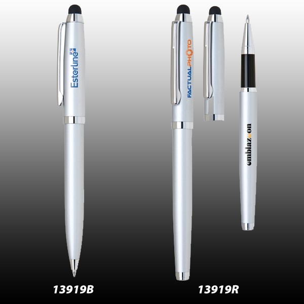Satin Chrome Plated Brass Roller Ball Pen & Stylus 1