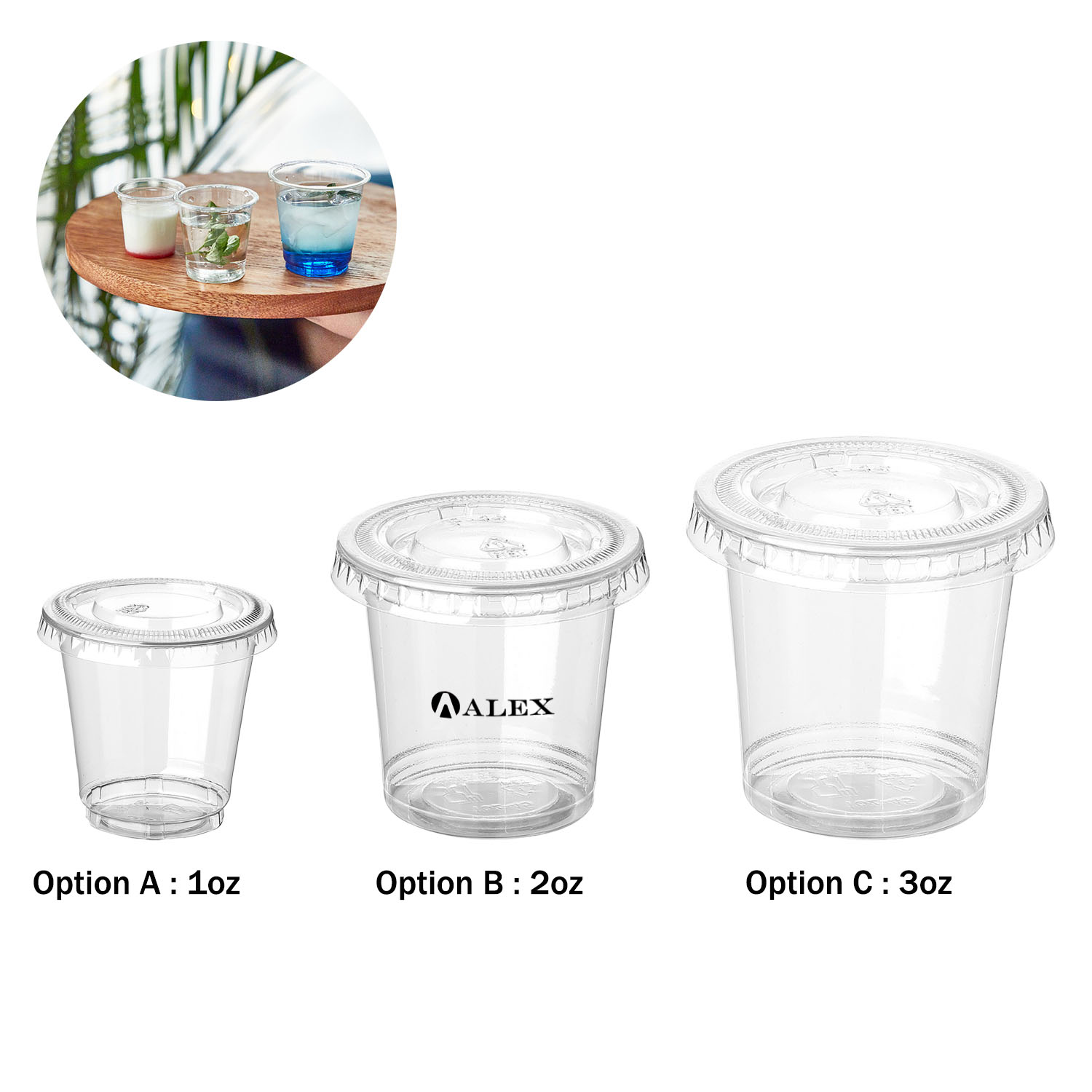 1/2/3oz Disposable Clear PET Cup w/ Lid 1
