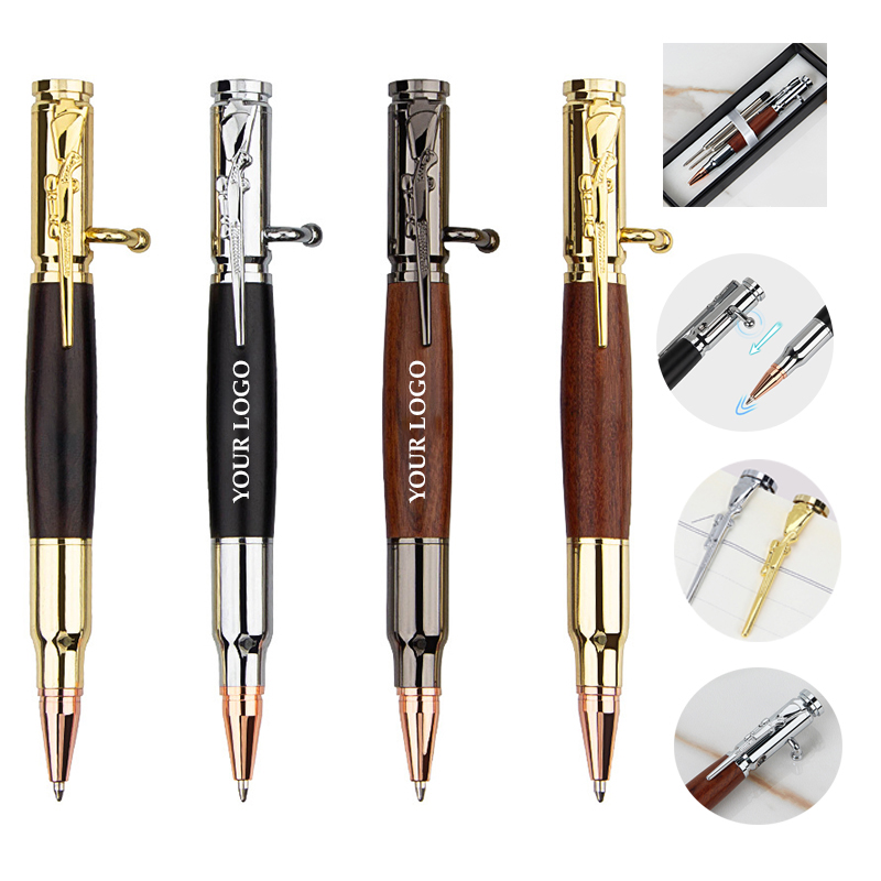 Bamboo Bullet Shaped Ballpoint Pen with Rifle Design Clip 2