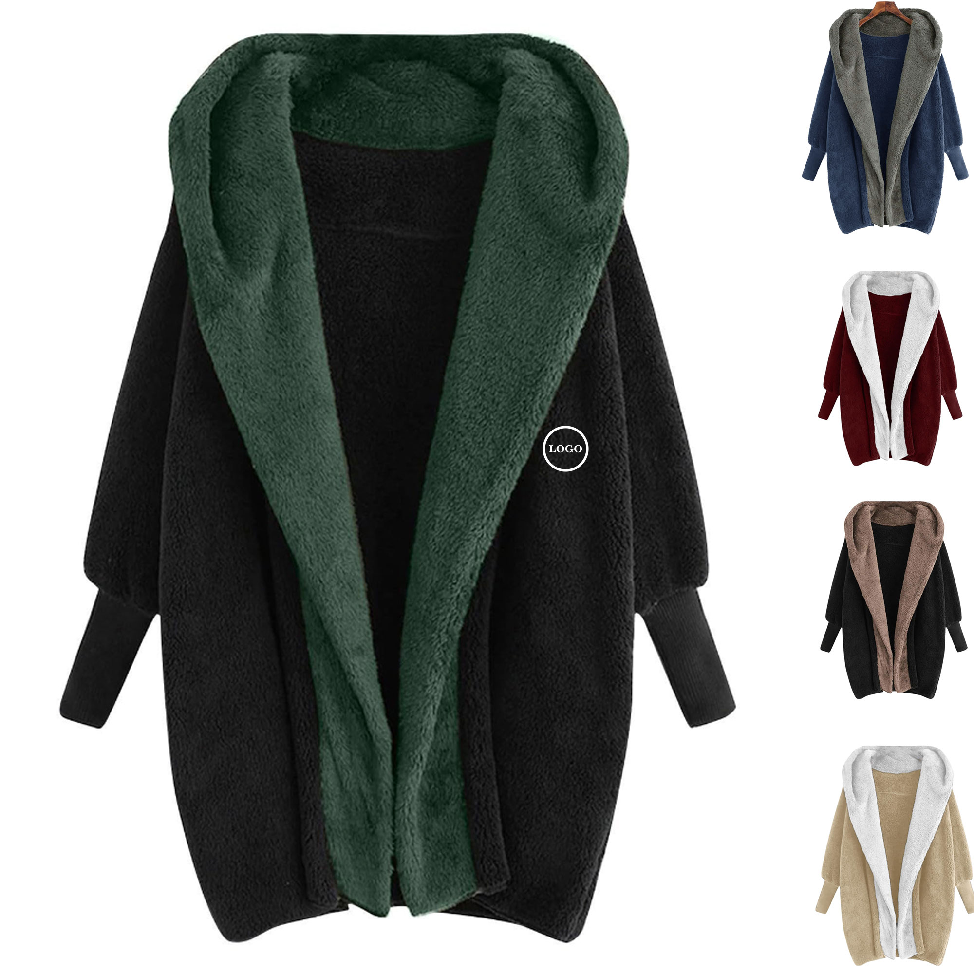 Plush Double-Sided Fleece Hooded Cardigan, custom hoodie or sweatshirt with logo imprint 2