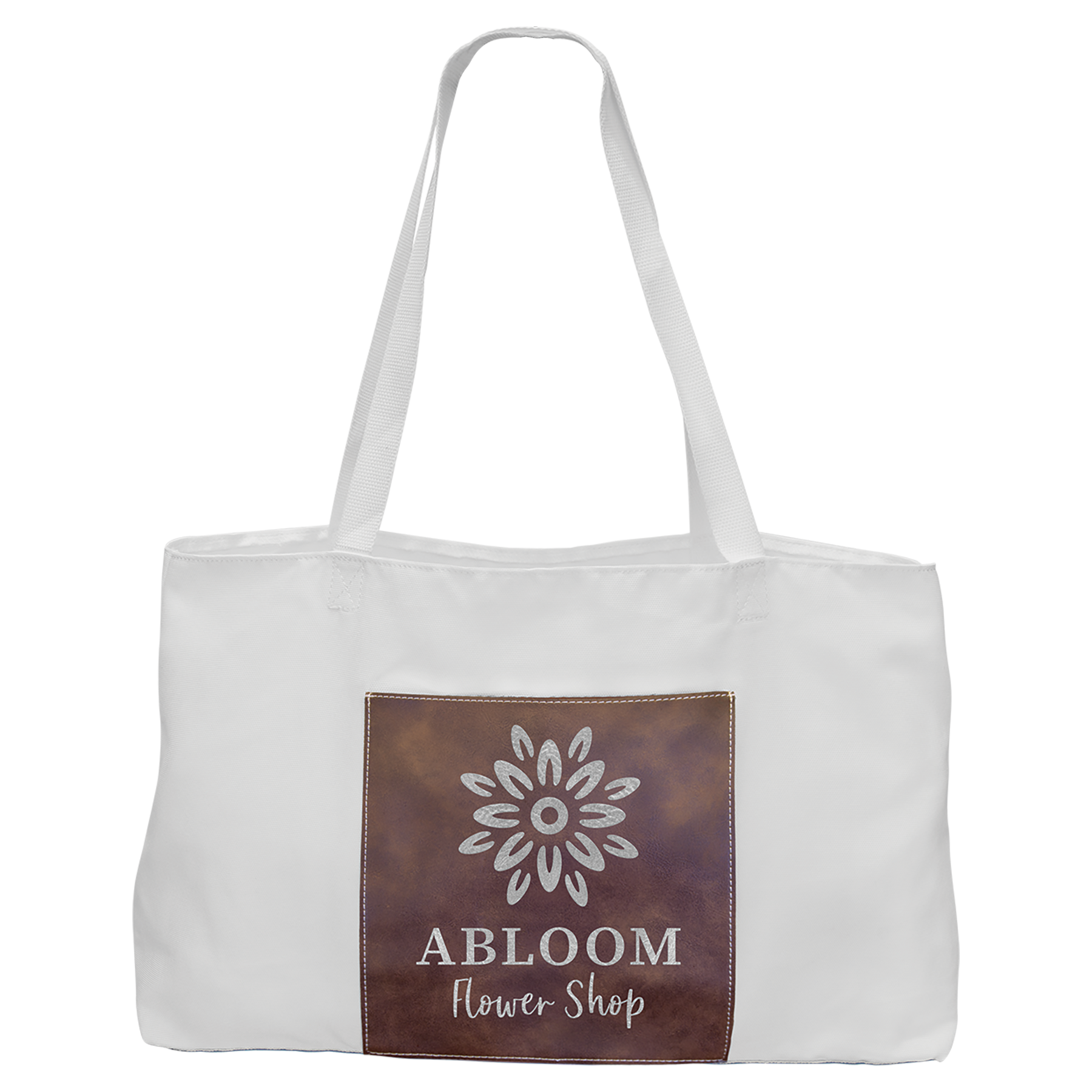 19" x 12" White Bag with 5" Rustic/Silver Leatherette Gusset 1