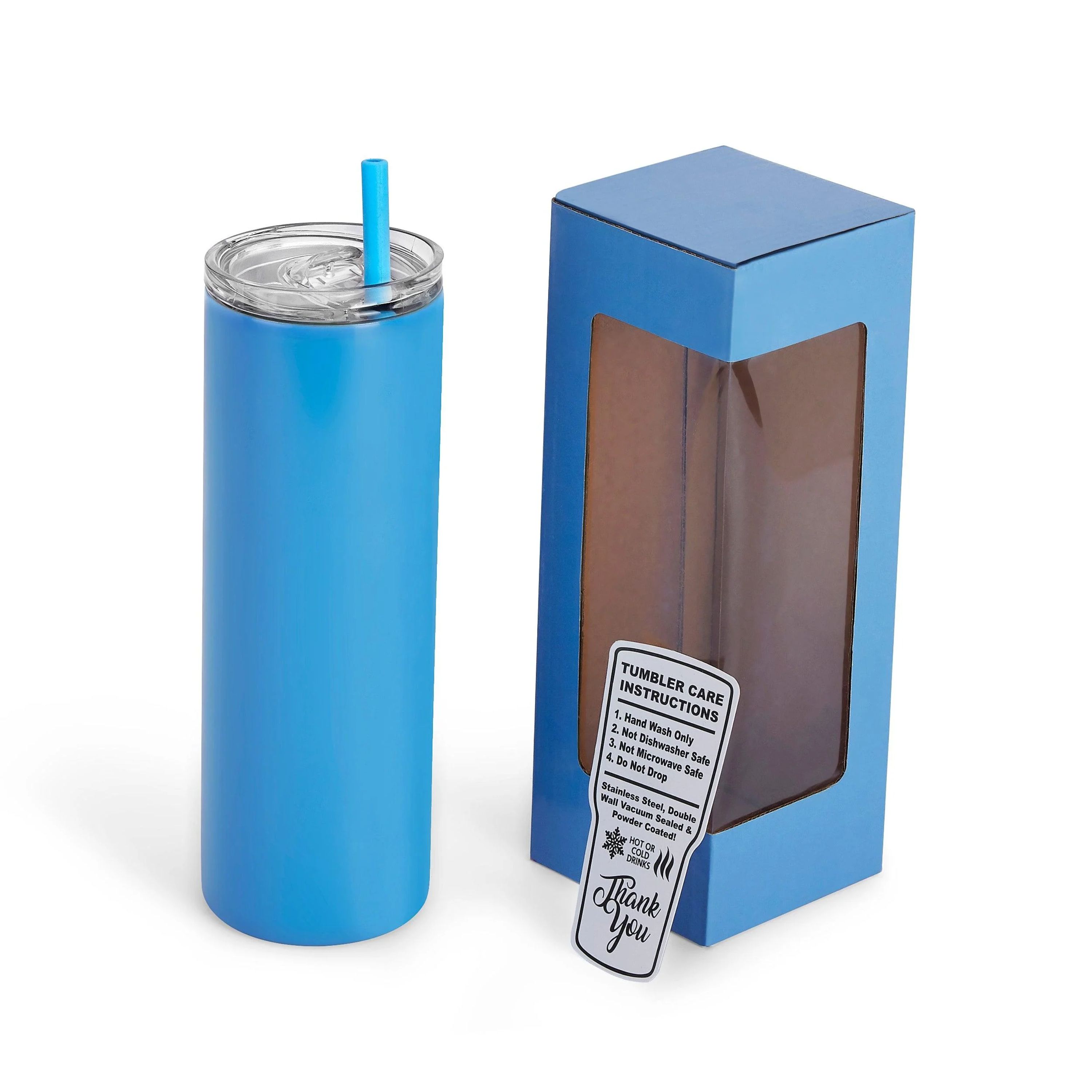 20 oz Unbranded Skinny Stainless Steel Tumbler w/ Color Matched Window Display Gift Box 6