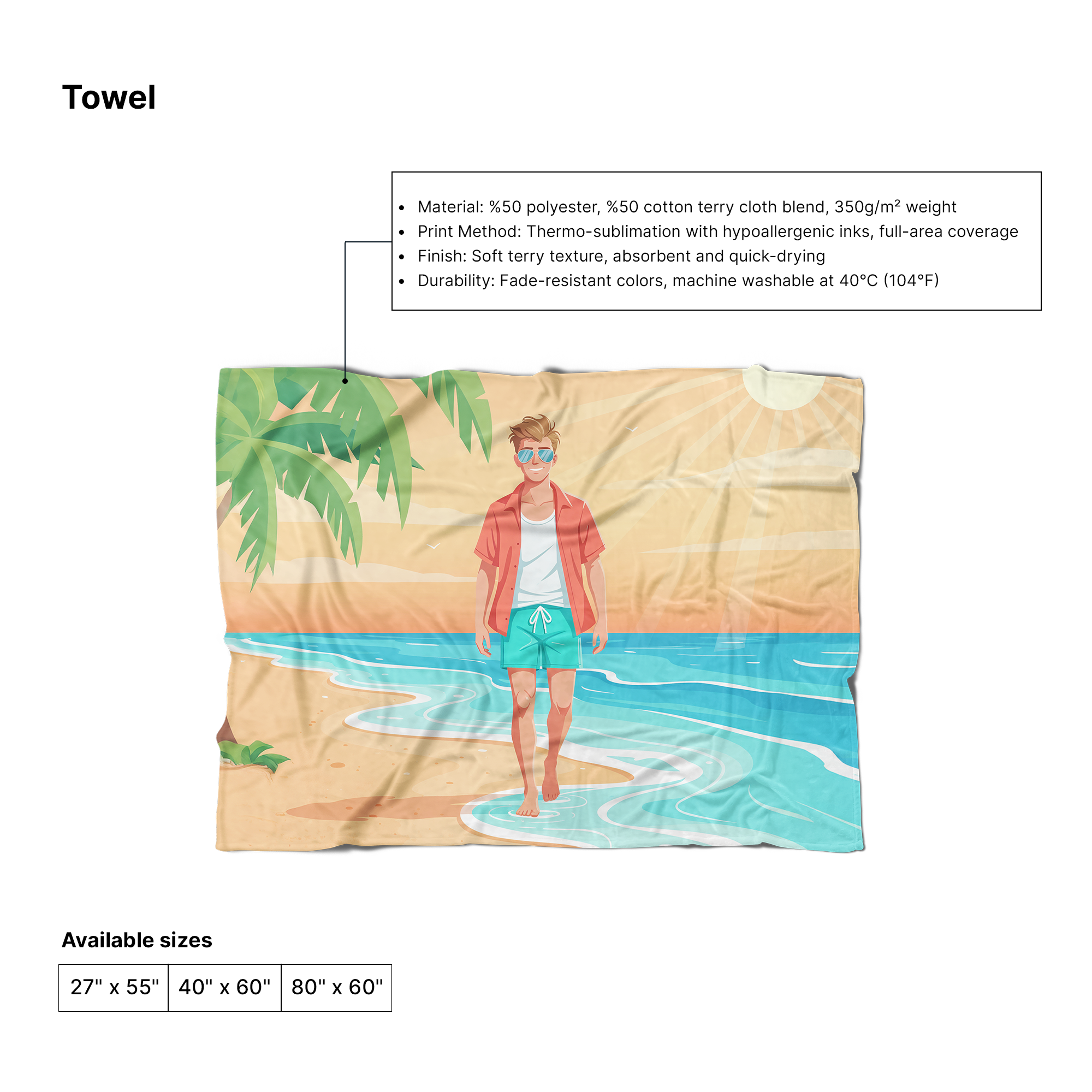 Personalized Beach & Sports Towels - Vibrant All-Over Designs for Everyday Use & Promotions 1