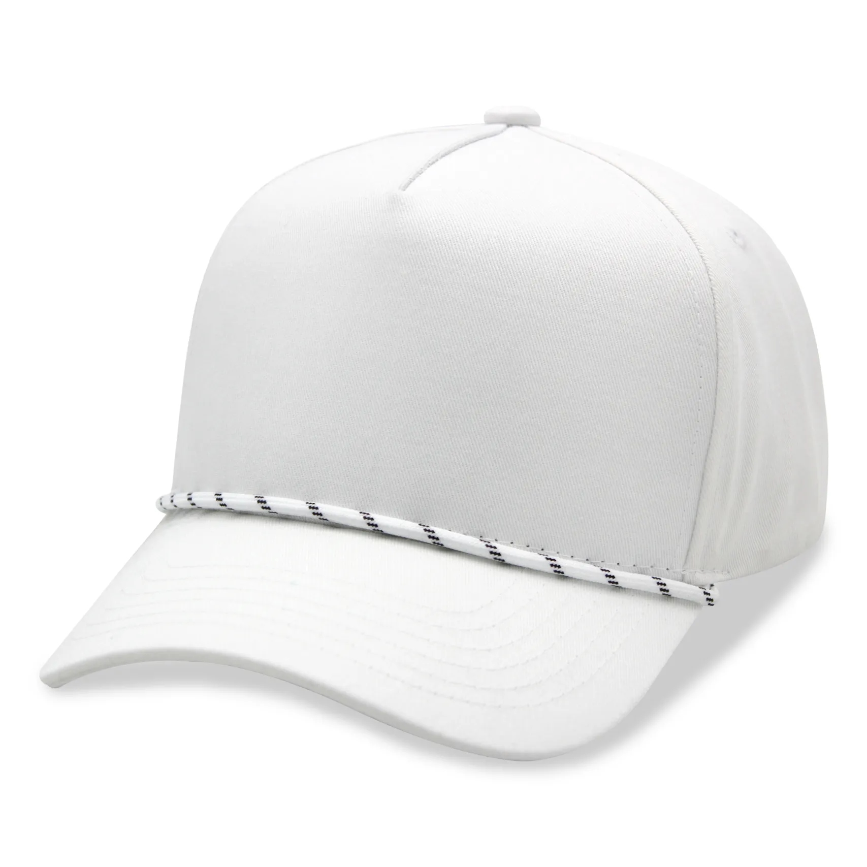 A Frame 5 Panel High Profile Curved Visor Golf Cap w/Rope
